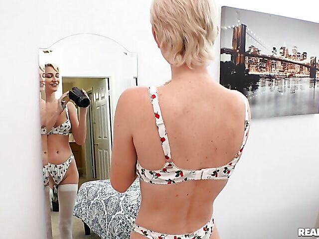 Alex Legend helps short-haired blonde Skye Blue shoot porn