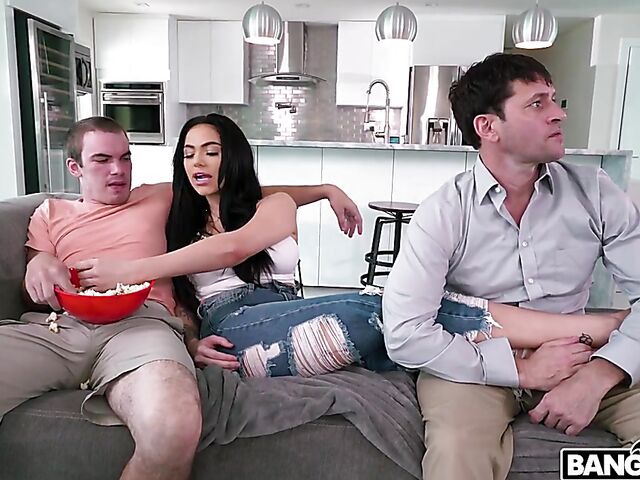 Playful brunette with amazing boobs MJ Fresh gets double teamed