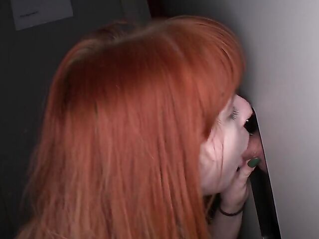 Cum swallowing redhead blowjob addict loves her glory hole experience