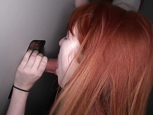 Cum swallowing redhead blowjob addict loves her glory hole experience