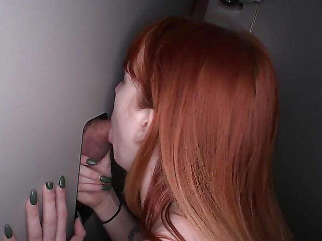 Cum swallowing redhead blowjob addict loves her glory hole experience