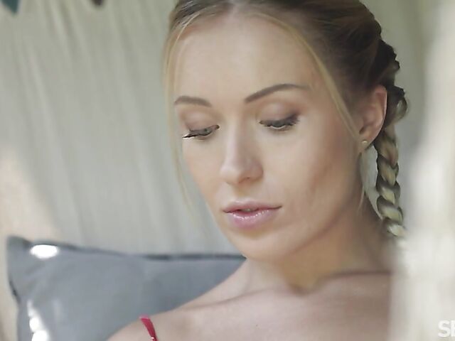 Blonde lesbians with pigtails Angelika and Lika Star make love in the garden