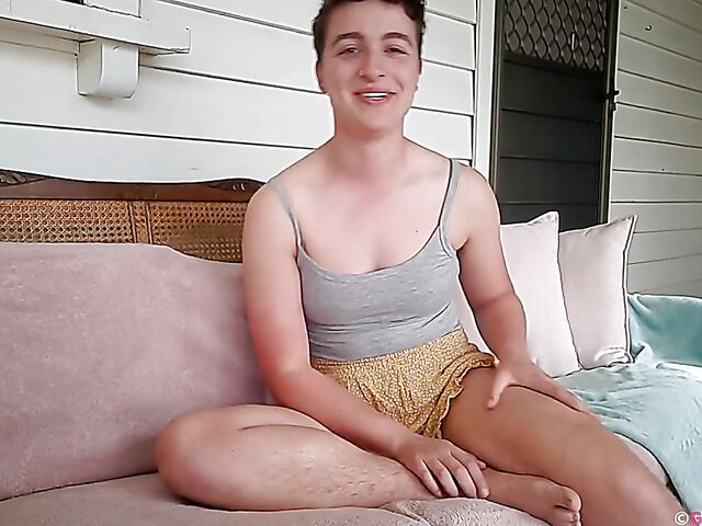 Short-haired Australian girl Stone Silver fingering hairy snatch and asshole