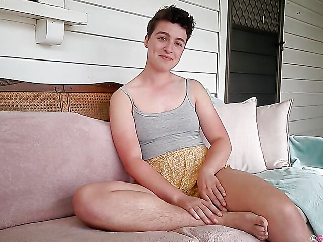 Short-haired Australian girl Stone Silver fingering hairy snatch and asshole