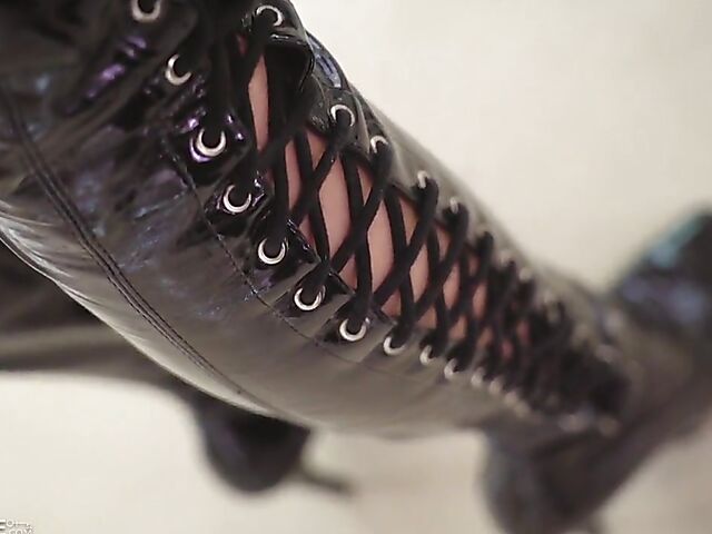 Pussy pounding in latex boots and corset with Tiffany Tatum