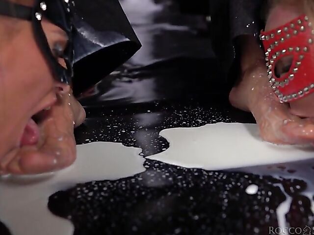 Milk anal in Rocco threesome with Eveline Dellai and Angel Emily