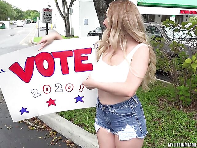 Big natural tits POV with busty Skylar Vox who wants you to vote her way