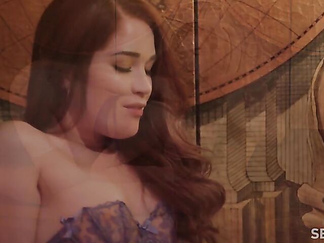 Passionate sex on the stairs with cute babe Evelyn Claire