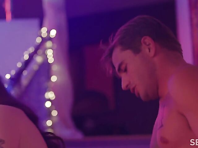 Passionate sex on the stairs with cute babe Evelyn Claire