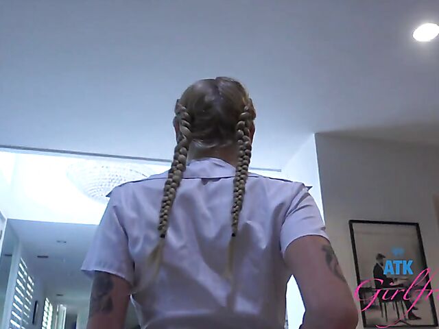 School skirt anal from your point of view with pigtailed Paris White