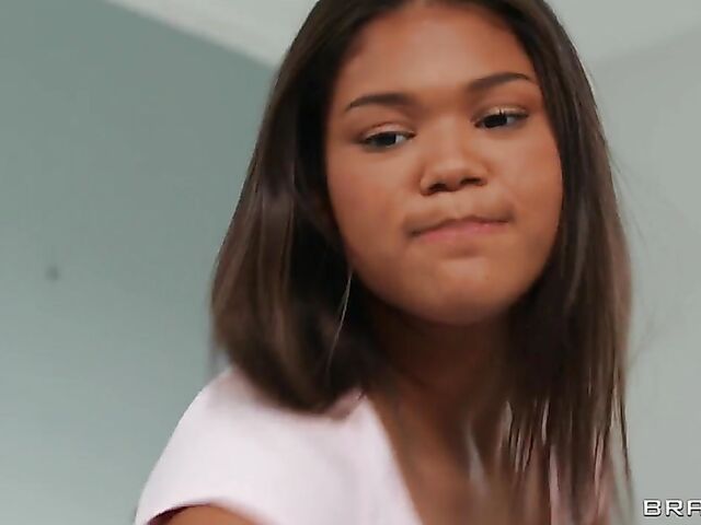 Ebony teen Michelle Anderson helps young pillow humper Jimmy Michaels