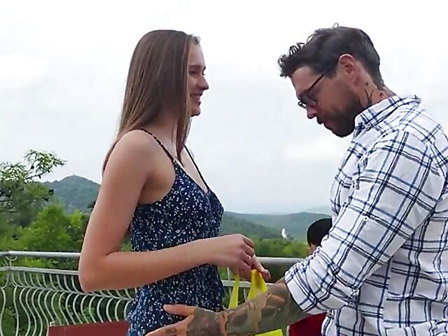 Stacy Cruz changes panties on the balcony and fucks POV