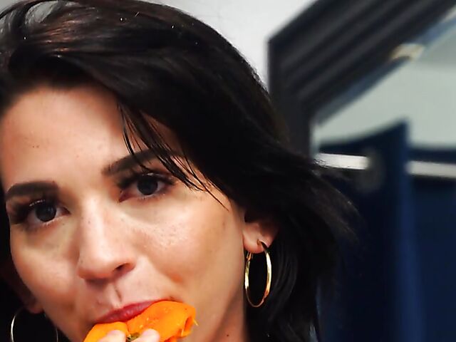 Juicy fingering solo on the table with Riley Jean