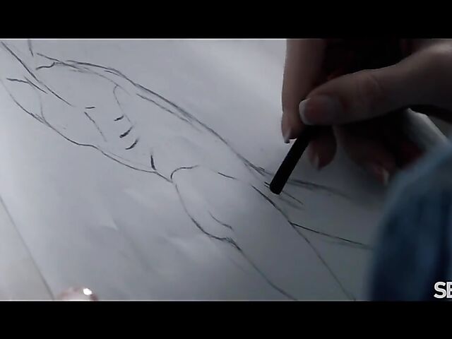  Skinny artist with glasses Jenny Doll having passionate sex with her male model