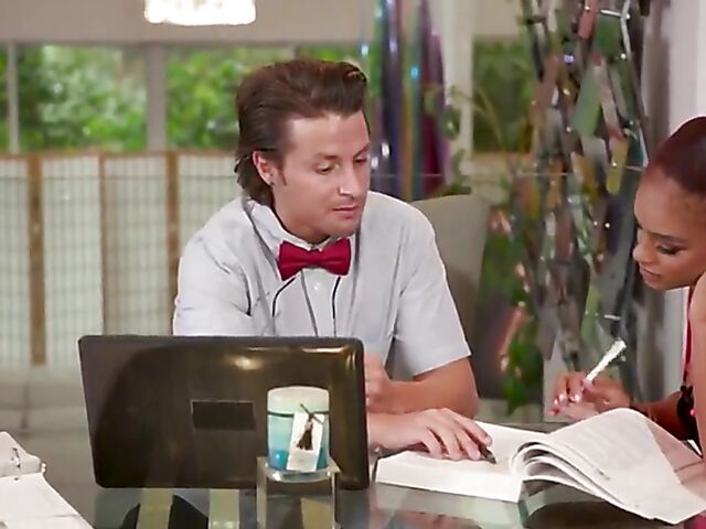 Horny young ebony girl Scarlit Scandal talks her tutor into fucking