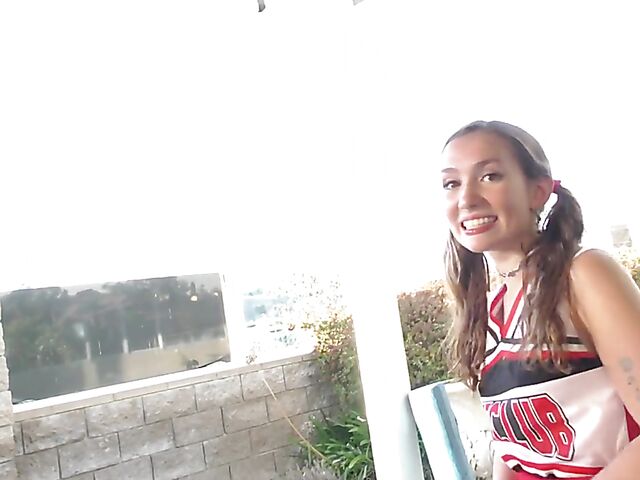 Teen cheerleader with no panties Bailey Base gets screwed