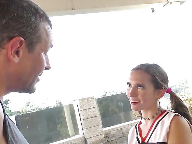 Teen cheerleader with no panties Bailey Base gets screwed