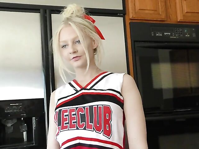 Blonde cheerleader Jenna Fireworks eats ass and fucks