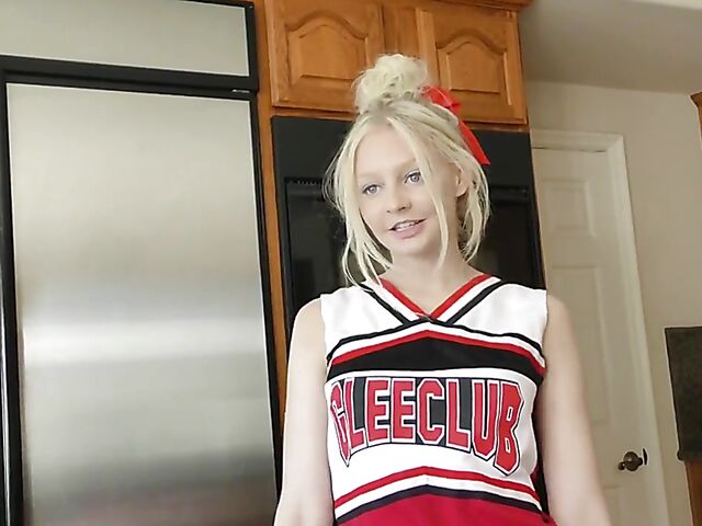 Blonde cheerleader Jenna Fireworks eats ass and fucks