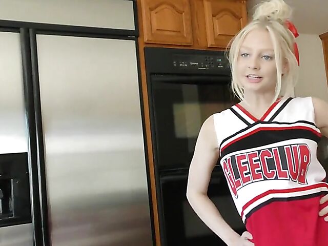 Blonde cheerleader Jenna Fireworks eats ass and fucks