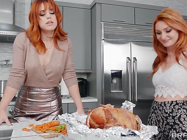 Redhead lesbians Molly Stewart and Lacy Lennon go wild on Thanksgiving