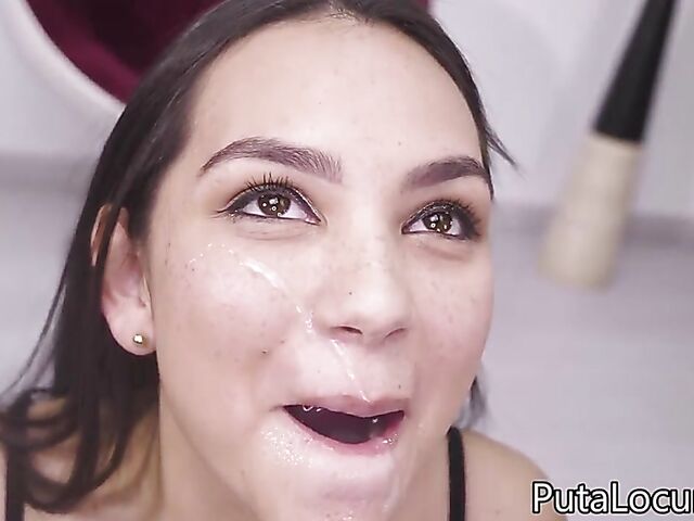 Cum in mouth swallow with cute latina Valerin