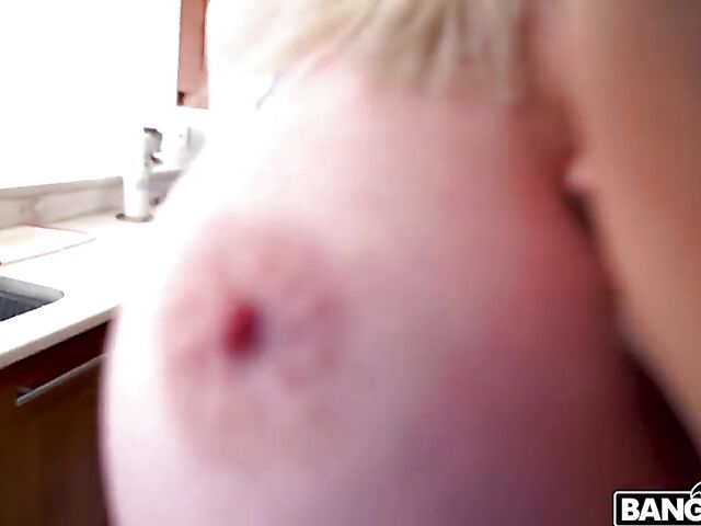 Blue-eyed blonde MILF with big fake tits Katie Monroe is horny as hell