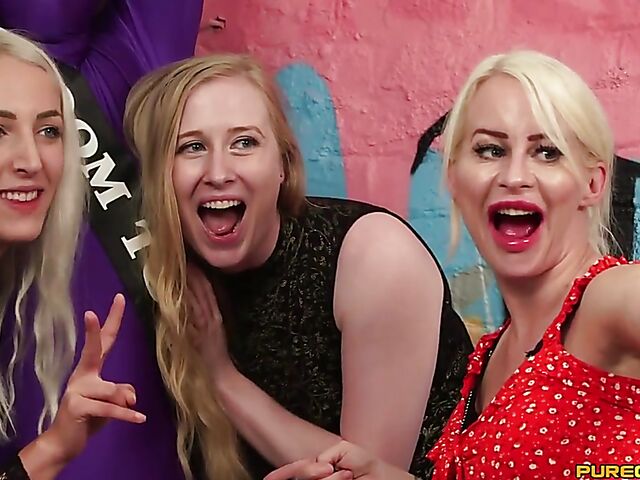 Clothed handjob for a helpless groom-to-be getting shared by Liz Rainbow, Princess Eve and Satine Spark