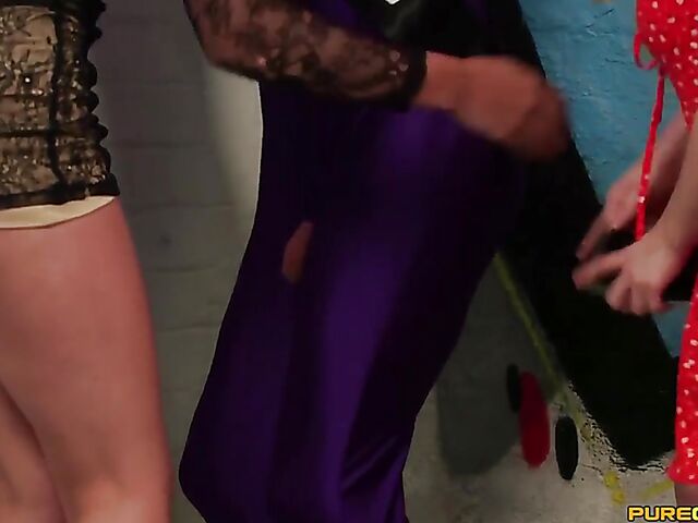 Clothed handjob for a helpless groom-to-be getting shared by Liz Rainbow, Princess Eve and Satine Spark