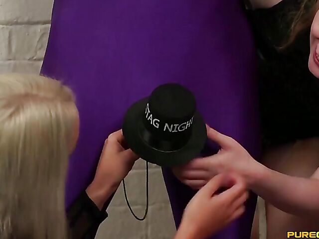 Clothed handjob for a helpless groom-to-be getting shared by Liz Rainbow, Princess Eve and Satine Spark