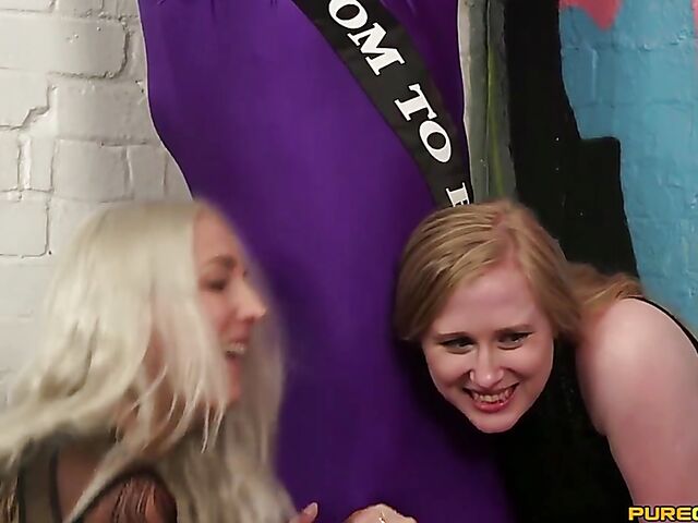 Clothed handjob for a helpless groom-to-be getting shared by Liz Rainbow, Princess Eve and Satine Spark