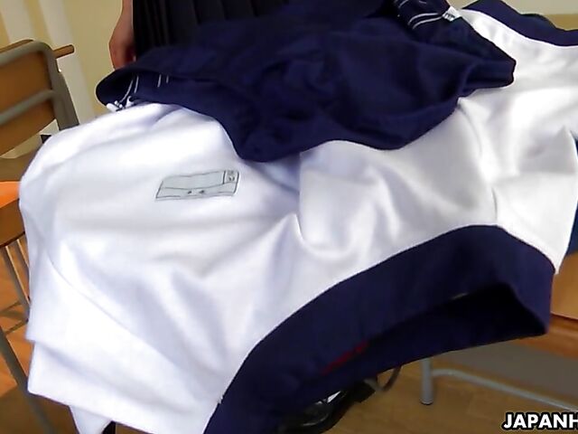 Cute Japanese schoolgirl Tomoyo Isumi changes panties for a pervert