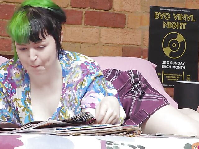 Jessa Belle - Green haired girl masturbating to sexy women from her porn magazine