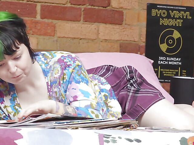 Jessa Belle - Green haired girl masturbating to sexy women from her porn magazine