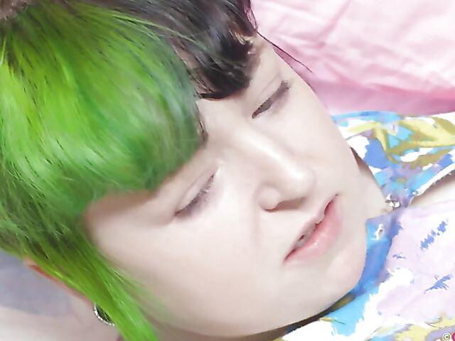 Jessa Belle - Green haired girl masturbating to sexy women from her porn magazine