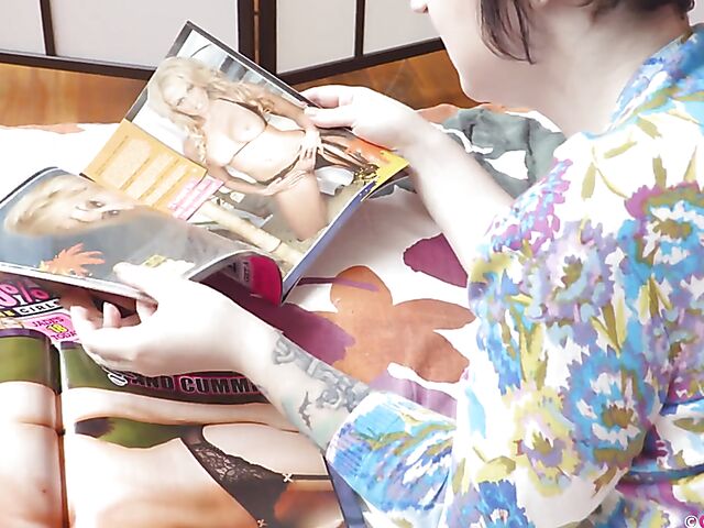 Jessa Belle - Green haired girl masturbating to sexy women from her porn magazine