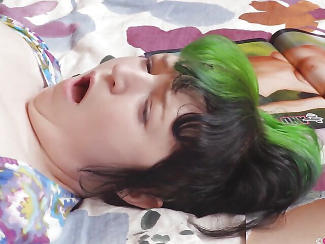 Jessa Belle - Green haired girl masturbating to sexy women from her porn magazine
