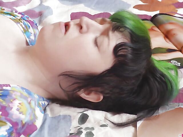 Jessa Belle - Green haired girl masturbating to sexy women from her porn magazine