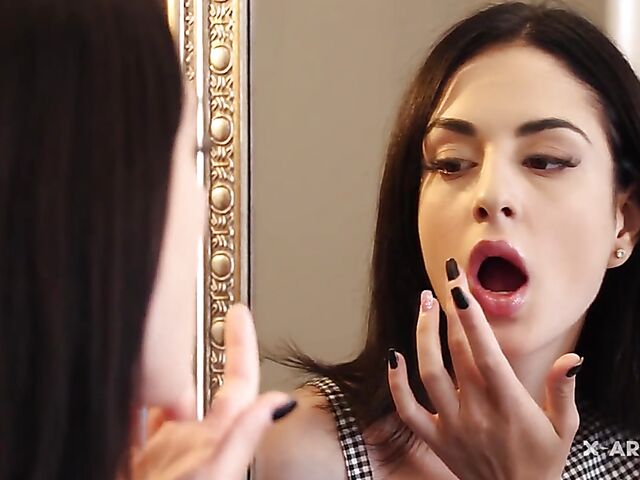 Sexy brunette Mia drinks whiskey and fucks Nick