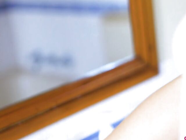 Bathroom dildo session with Hairy brunette Juno