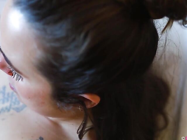 Bathroom dildo session with Hairy brunette Juno