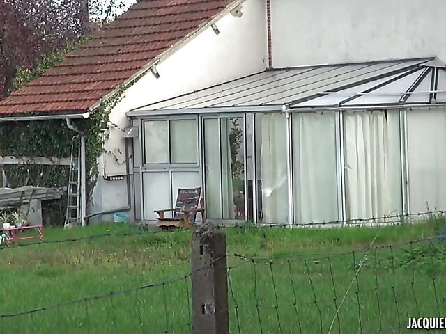 Black stockings and red lingerie DP with Karine