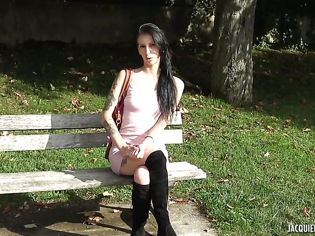 Slim French brunette in boots Analeya gets picked up and nailed in Perigueux