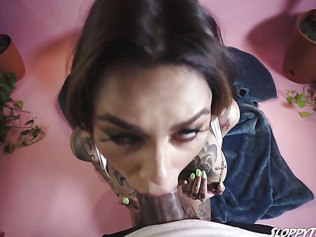 Tattoo POV deepthroat with alt model Genevieve Sinn