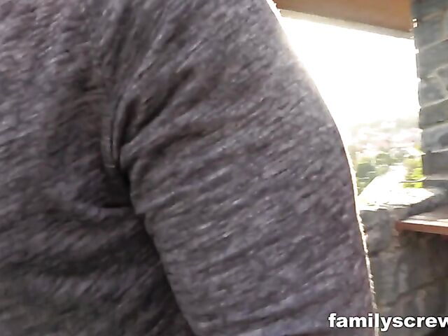 Boys and slutty milfs have group sex outside