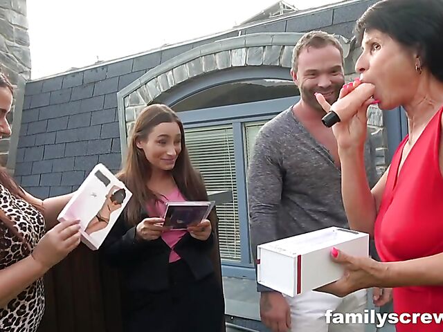 Boys and slutty milfs have group sex outside