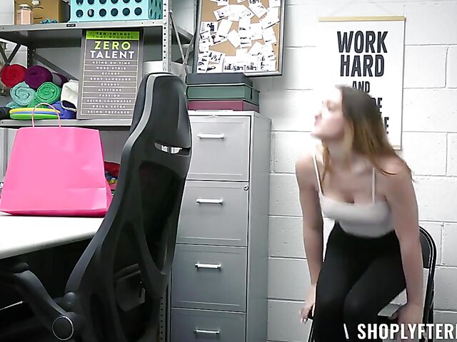 Strip search and interracial FFM 3some with cute shoplifter Everly Haze and her stepmom London Rose