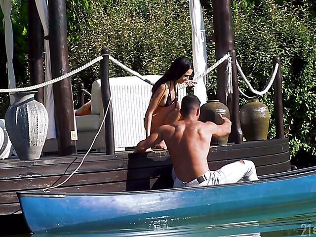 Alyssa Bounty - Brunette anal in her black bikini by the pond