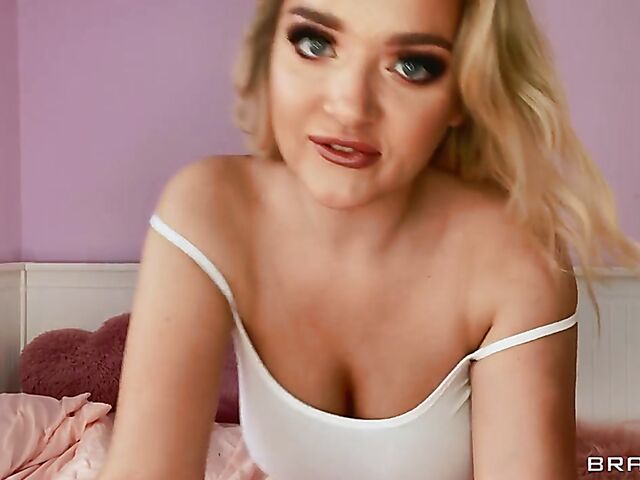 Excellent big boobs dildo show in Lana Wolf's bed