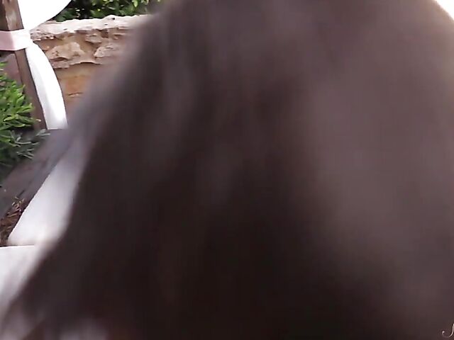 Stunning teen babe Melena spreading and masturbating outside